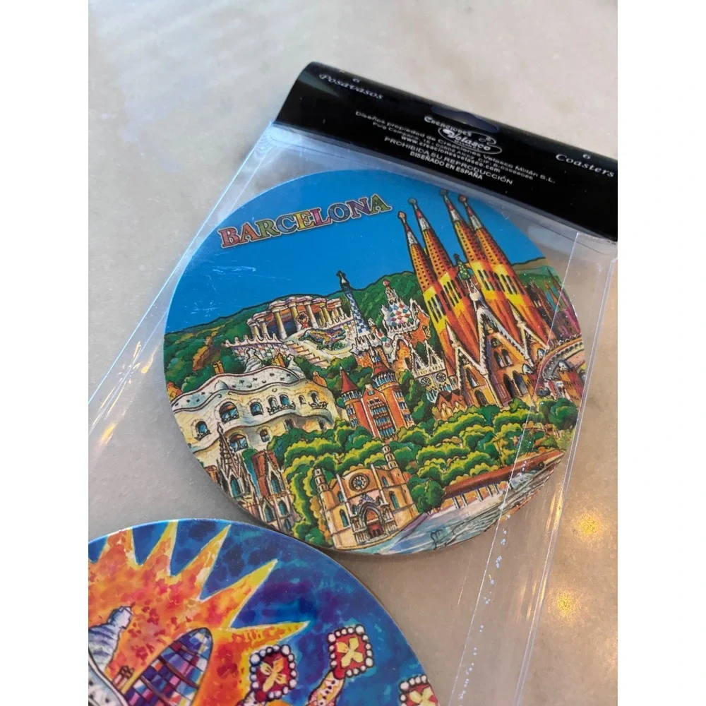 Barcelona Spain Coasters Set of 6 Gaudi Park‎ Güell Sagrada Familia Mosaic New